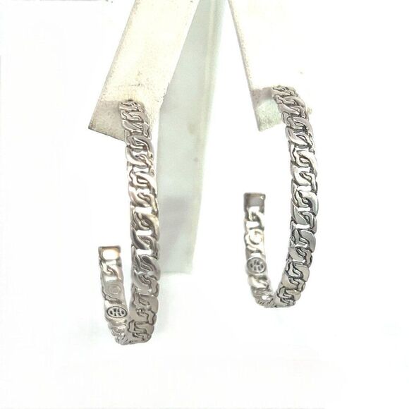 John Hardy Estate XL 2" Cable Chain Hoop Earrings Silver JH96 - Picture 3 of 10